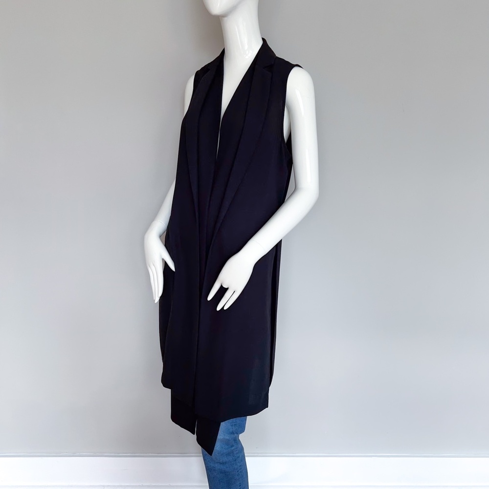 BCBG MAXAZRIA Tasha Black Long Vest Tie Open Front Duster Cardigan Sleeveless S - Picture 3 of 14